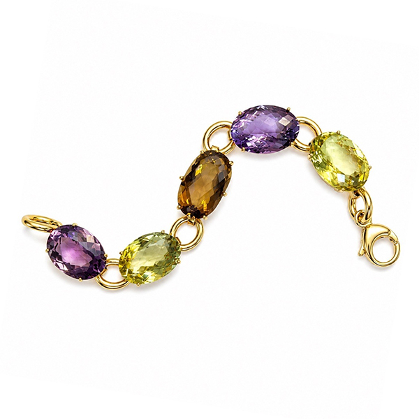 18K Roberto Coin Amethyst Lemon Quartz  Smoky Quartz Prasiolite Bracelet